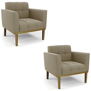 Poltrona Base Madeira Castanho Kit 2 Ana Suede Marrom Rt