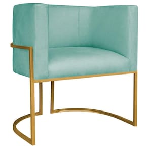 Poltrona Decorativa Luna Base De Ferro Dourado Suede Cor Azul Tiffany