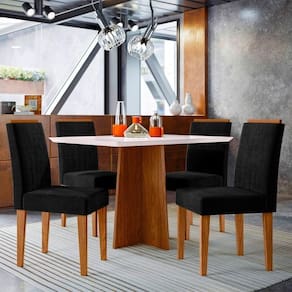 Conjunto Mesa De Jantar 1,20m Anitta Tampo Mdf Com Vidro E 4 Cadeiras Ana Ypê Off White