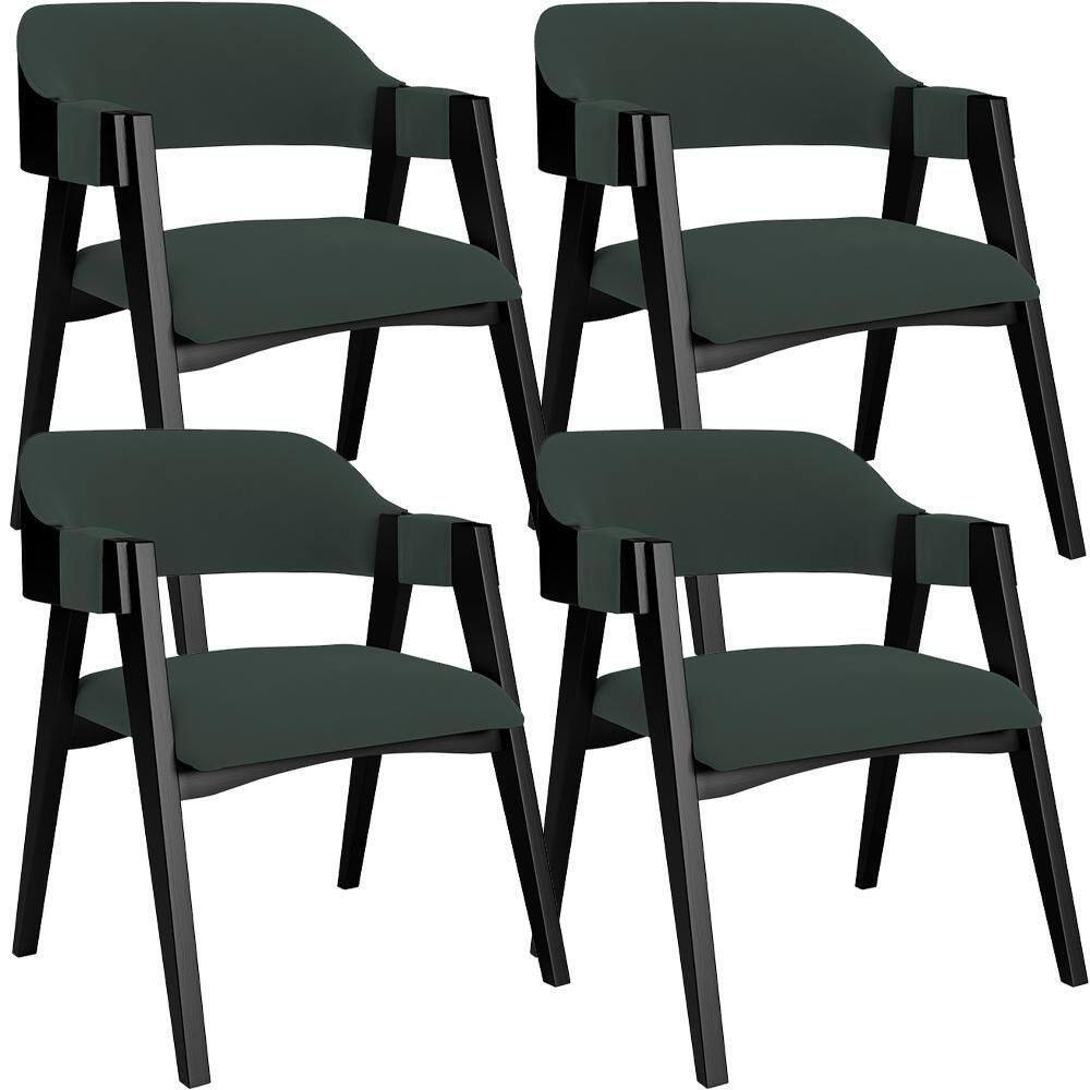 Kit 4 Cadeiras Sala De Jantar Estar Living Estofada Suran L02 Preto Suede Verde Musgo - Lyam Decor