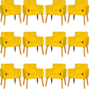 Kit 12 Poltronas Decorativa Para Sala Nina Suede Cores Pé Palito 30cm Castanho - Suede