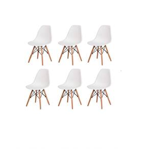 Kit 6 Cadeiras Eiffel Charles Eames Wood Base Madeira Branca