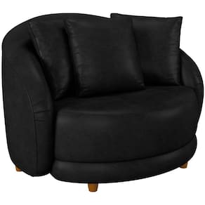 Poltrona Decorativa Base Fixa Pés Madeira Witta M03 Couríssimo Preto - Lyam Decor