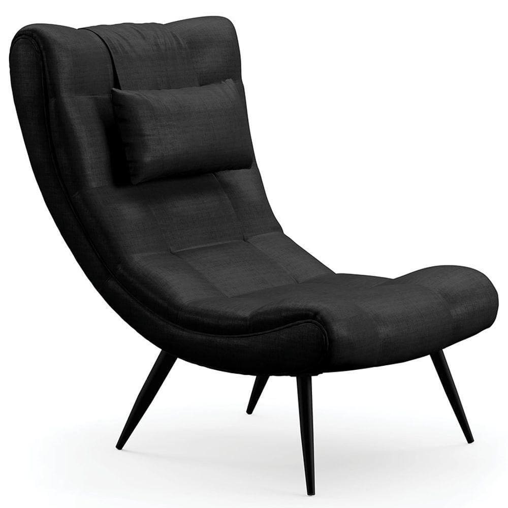 Poltrona Decorativa Para Sala De Estar Com Almofada E Pés Palito Lord Facto Dunas Preto - Ibiza