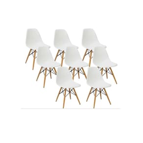 Kit 8 Cadeiras Charles Eames Eiffel Branca Base Madeira Sala Cozinha Jantar