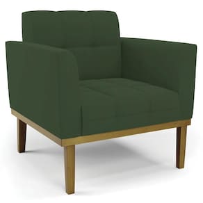 Poltrona Decorativa Base Madeira Castanho Ana Veludo Verde