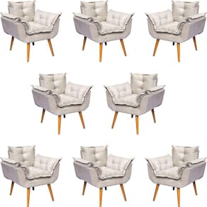 Kit 8 Poltronas Decorativa Para Sala Alice Suede Cores Pé Trapézio 30cm Castanho - Suede