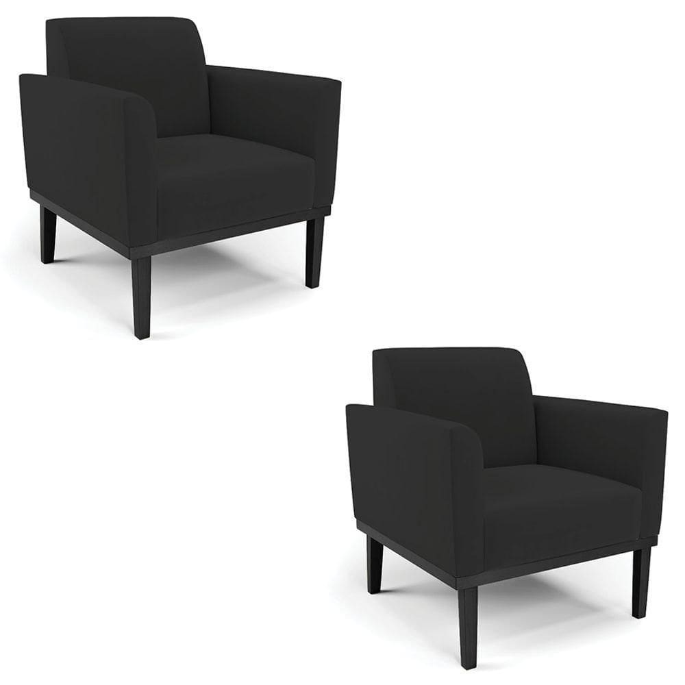 Poltrona Base Madeira Preto Kit 2 Maressa Veludo Preto
