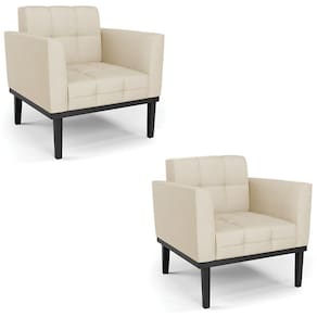 Poltrona Base Madeira Preto Kit 2 Ana Veludo Luxo Off White