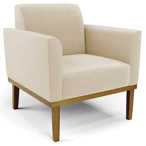 Poltrona Decorativa Base Madeira Castanho Maressa Suede Bege
