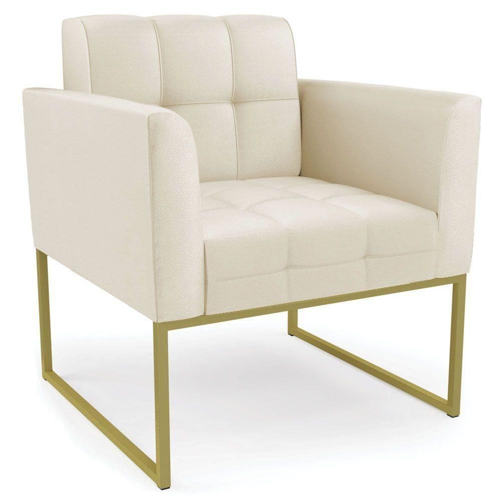 Poltrona Decorativa Base Industrial Dourado Ana Sintético Bege
