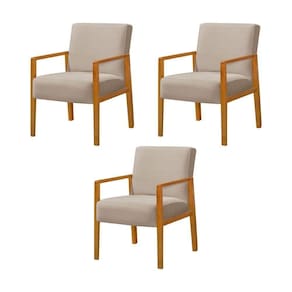 Kit 3 Poltronas Base Em Madeira Maciça Decorativa Bora Bora Veludo Bege - Bege