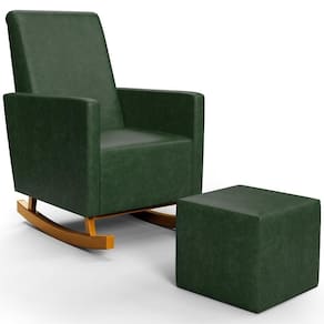 Poltrona De Amamentação Com Balanço E Puff Ravena W01 Couríssimo Verde Musgo - Lyam Decor