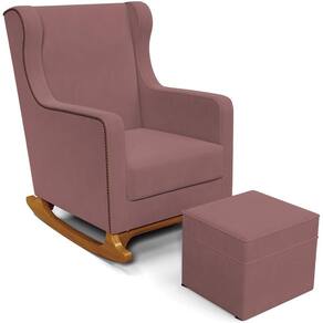 Poltrona De Amamentação Com Balanço E Puff Mavie L02 Suede Rosê - Lyam Decor