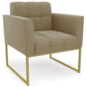 Poltrona Decorativa Base Industrial Dourado Ana Suede Marrom Rt