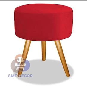 Puff Redondo Pés Palito Vermelho Com Pés Palito Smf Decor