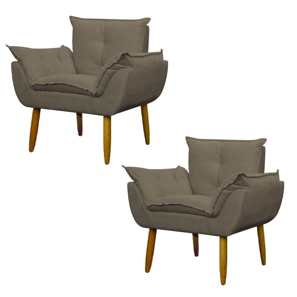 Kit 2 Poltronas Decorativa Sala E Quarto Opala Suede Herrero Cor:marrom Escuro