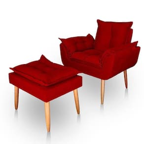 Poltrona Opala Para Sala Com Puff Reforçada Suede Cor Bordô