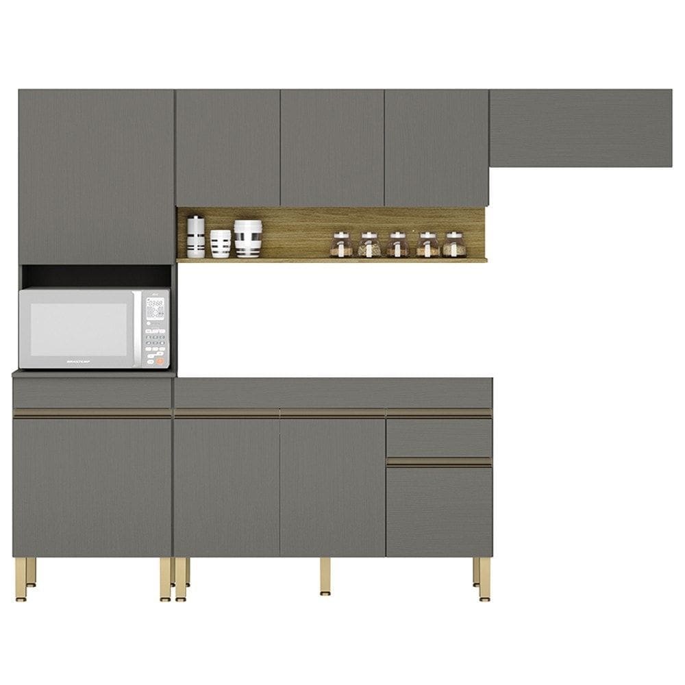 Armário de Cozinha 4 peças Balcão sem Tampo 120cm Lina04 Z06 Gris/Freijó - Mpozenato