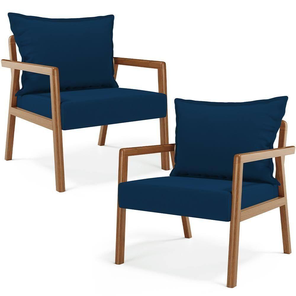 Kit 02 Poltronas Decorativa Para Sala De Estar Alícia B04 Suede Azul Marinho - Lyam Decor