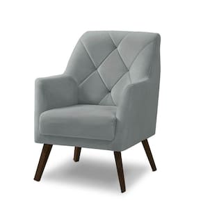 Poltrona Decorativa Retrô Recepção Magali Veludo Cinza Claro Lansofbr