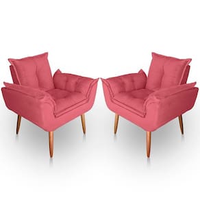 Kit 02 Poltrona Para Sala E Quarto Decorativa Opala Suede Cor Rosa