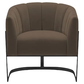 Poltrona Decorativa Sala De Estar Recepção Mavie Base De Ferro Preto Suede Cor Marrom