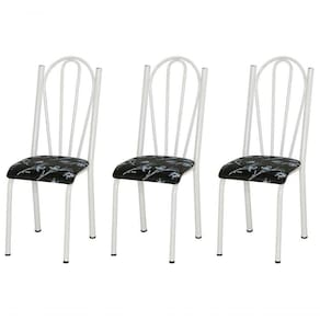 Kit 03 Cadeiras Tubular Branca 021 Assento Preto Florido Preto Florido