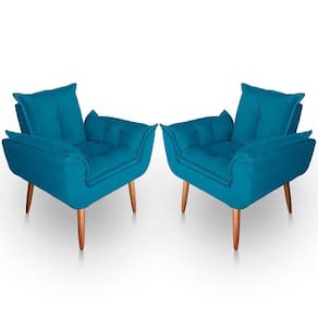 Kit 02 Poltrona Para Sala E Quarto Decorativa Opala Suede Cor Azul Turquesa