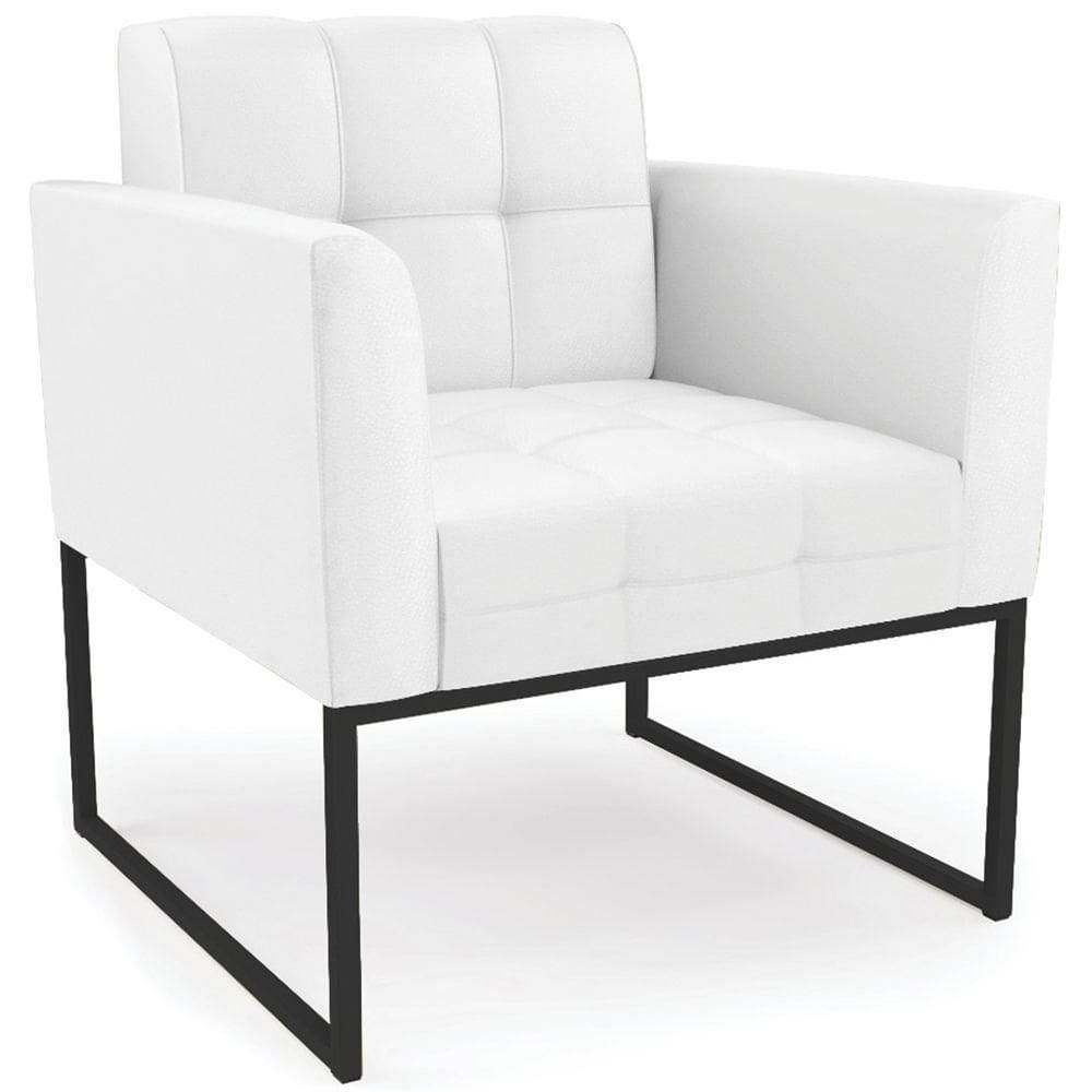 Poltrona Decorativa Base Industrial Preto Ana Sintético Branco