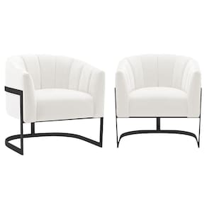 Kit 2 Poltronas Decorativas Sala De Estar Recepção Mavie Base De Ferro Preto Bouclé Branco