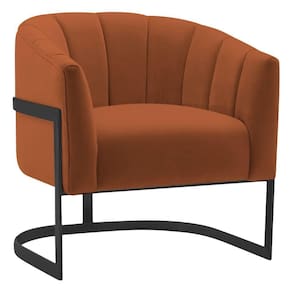 Poltrona Decorativa Sala De Estar Recepção Mavie Base De Ferro Preto Suede Cor Terracota