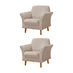 Kit 2 Poltronas Retrô Pés Em Madeira Maciça Jamaica Veludo Bege - Bege