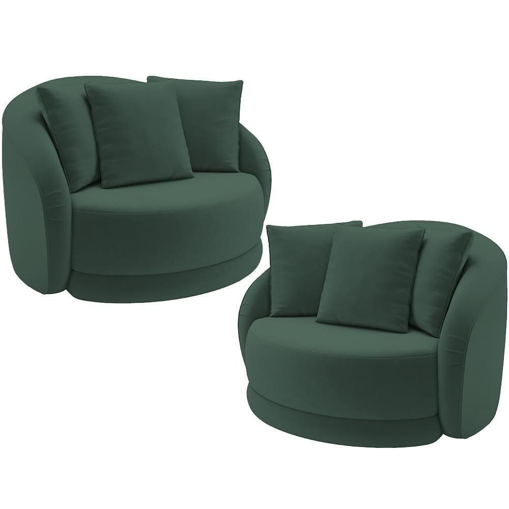 Kit 02 Poltronas Decorativas Base Giratória Witta M03 Veludo Verde - Lyam Decor