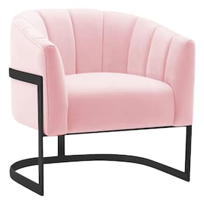 Poltrona Decorativa Sala De Estar Recepção Mavie Base De Ferro Preto Suede - Doce Sonho Móveis Cor Rosa Bebê