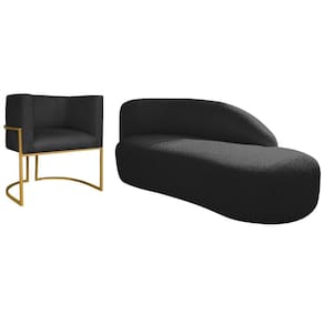 Kit Divã Luna 160cm Lado Direito E 01 Poltrona Base De Ferro Dourada Suede Cor Preto