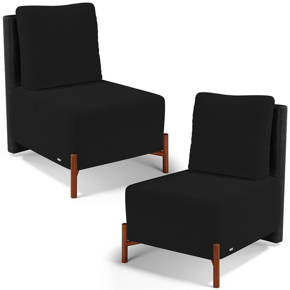 Kit 02 Poltronas Decorativas Sala De Estar Living Hungria L02 Couríssimo Preto Suede Preto - Lyam