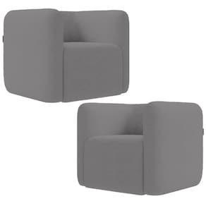 Kit 02 Poltronas Decorativas Para Sala De Estar Fixa Living Peônia K01 Bouclê Cinza