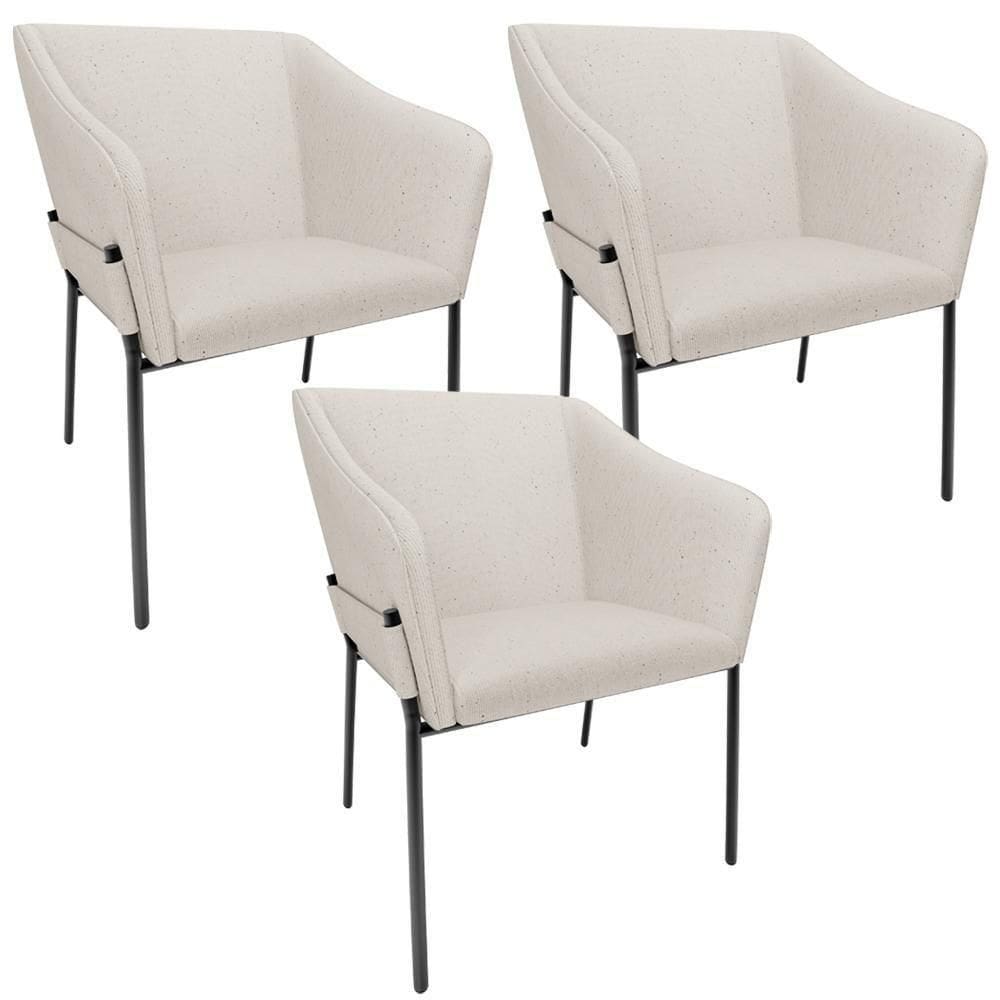 Kit 3 Cadeiras Para Sala De Jantar Estar Living Olívia L02 Linho Cru