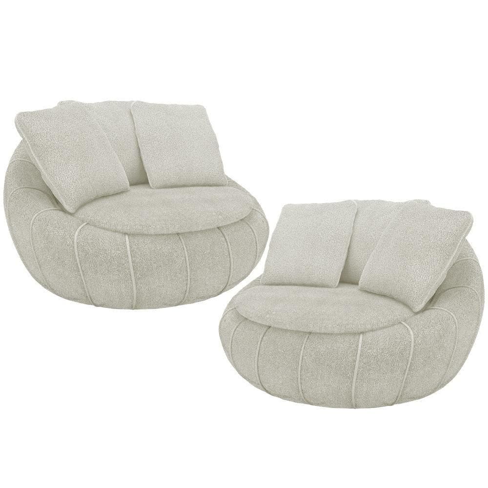 Kit 02 Poltronas Decorativa Giratória Kira M03 Bouclê Bege Claro - Lyam Decor