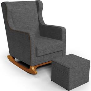 Poltrona De Amamentação Com Balanço E Puff Mavie L02 Linho Cinza Escuro - Lyam Decor
