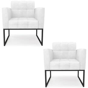 Poltrona Base Industrial Preto Kit 2 Ana Sintético Pu Branco