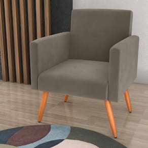 Poltrona Decorativa Para Sala Luan Veludo Cappuccino