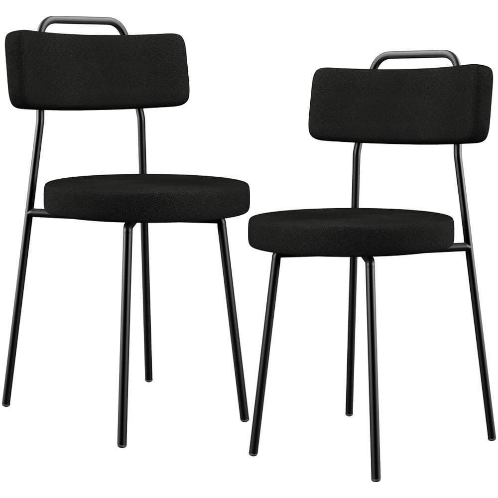 Kit 02 Cadeiras Decorativas Estofada Para Sala De Jantar Barcelona L02 Poliéster Preto - Lyam
