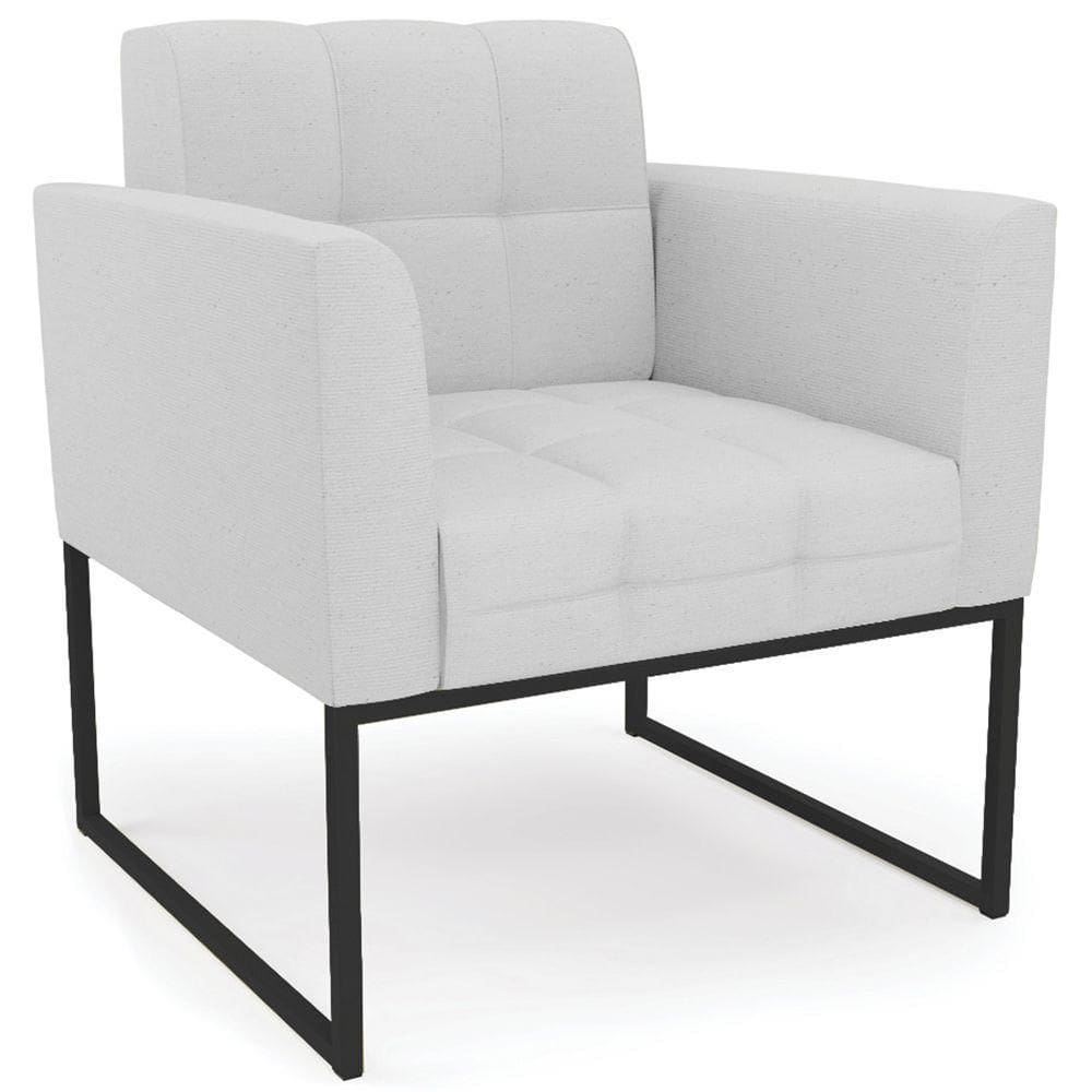 Poltrona Decorativa Base Industrial Preto Ana Linho Cinza
