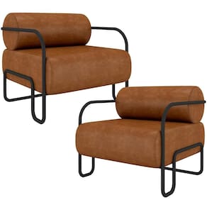 Kit 02 Poltronas Decorativa Pés Industrial Moscou K01 Couríssimo Caramelo