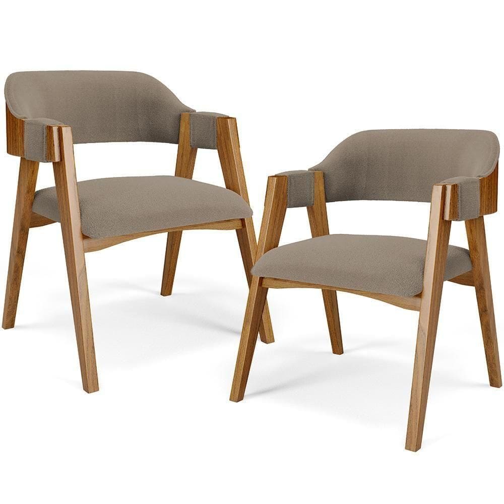 Kit 02 Cadeiras Para Sala De Jantar E Estar Living Estofada Suran L02 Bouclê Bege - Lyam