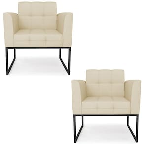Poltrona Base Industrial Preto Kit 2 Ana Veludo Luxo Off White