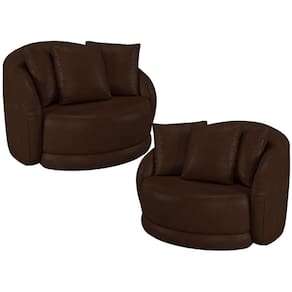 Kit 02 Poltronas Decorativa Para Sala De Estar Base Giratória Witta M03 Corano Marrom