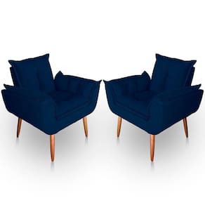 Kit 02 Poltrona Para Sala E Quarto Decorativa Opala Suede Cor Azul Marinho